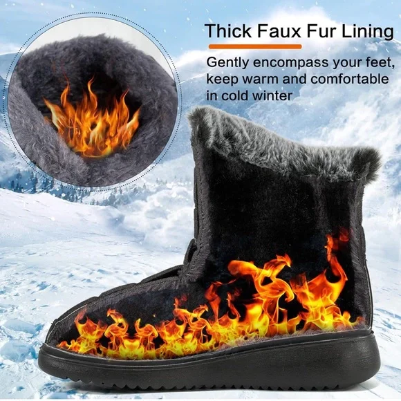 Women’s Faux Fur Lined Winter Snow Boots Black Waterproof Cozy Warm Size 9 - Picture 4 of 13
